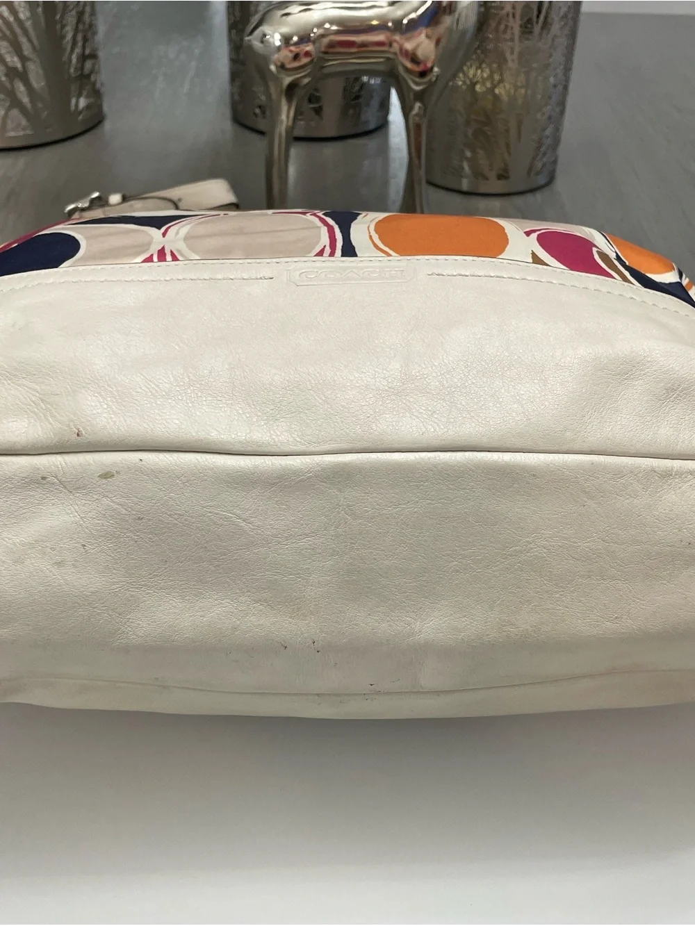 Coach Signature Print Nylon Leather Crossbody Messenger Bag Multicolor